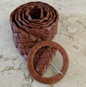 Braided Faux Leather Belt Circle Buckle